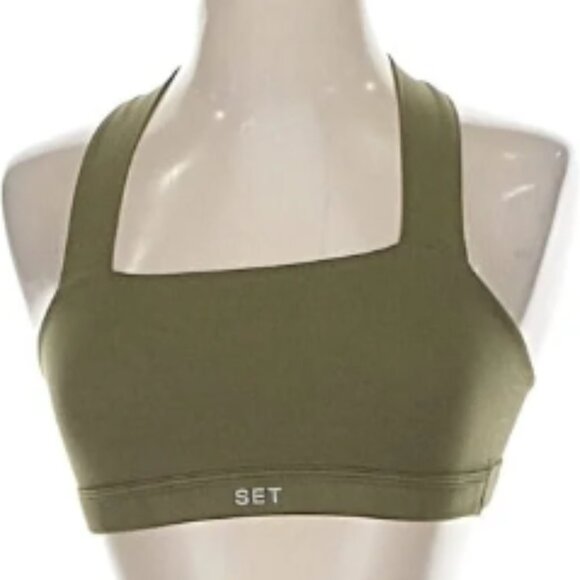 Set Active Halter Top Size XS Sport Bra Olive Green EUC - Picture 1 of 7